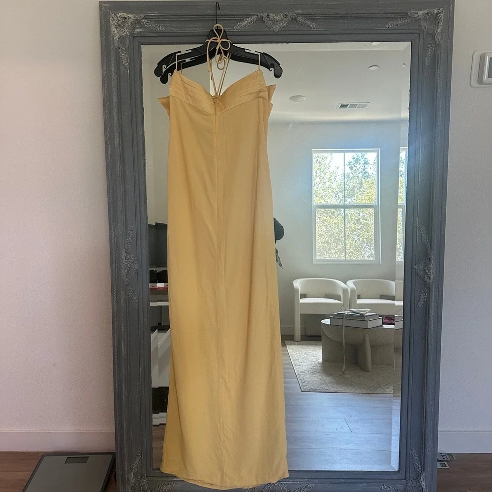 NEW NWT MANGO Satin Crossed Dress Bow Neckline Maxi Gown Party Cocktail M US 6 - Picture 11 of 14